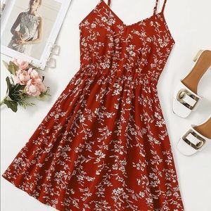 SHEIN Plus Floral Print Cami Dress Red